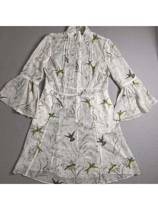 Ted Baker Dresses & Skirts - Ted Baker Andray Bird Print Ruffle Dress Sheer Fairy US 6 -8 No Slip Fortune